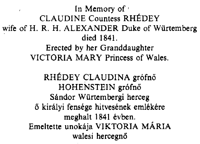 In Memory of Claudine Countess Rhédey