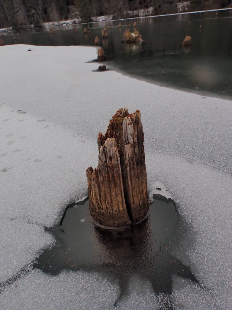 Frozen red lake