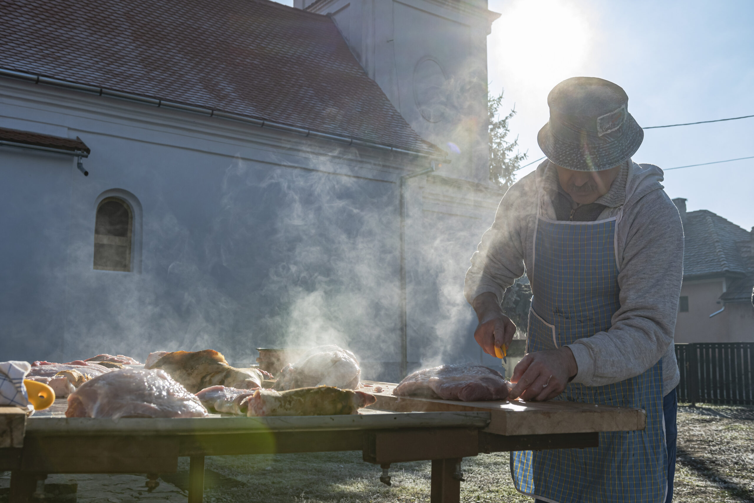 Pig being cut 